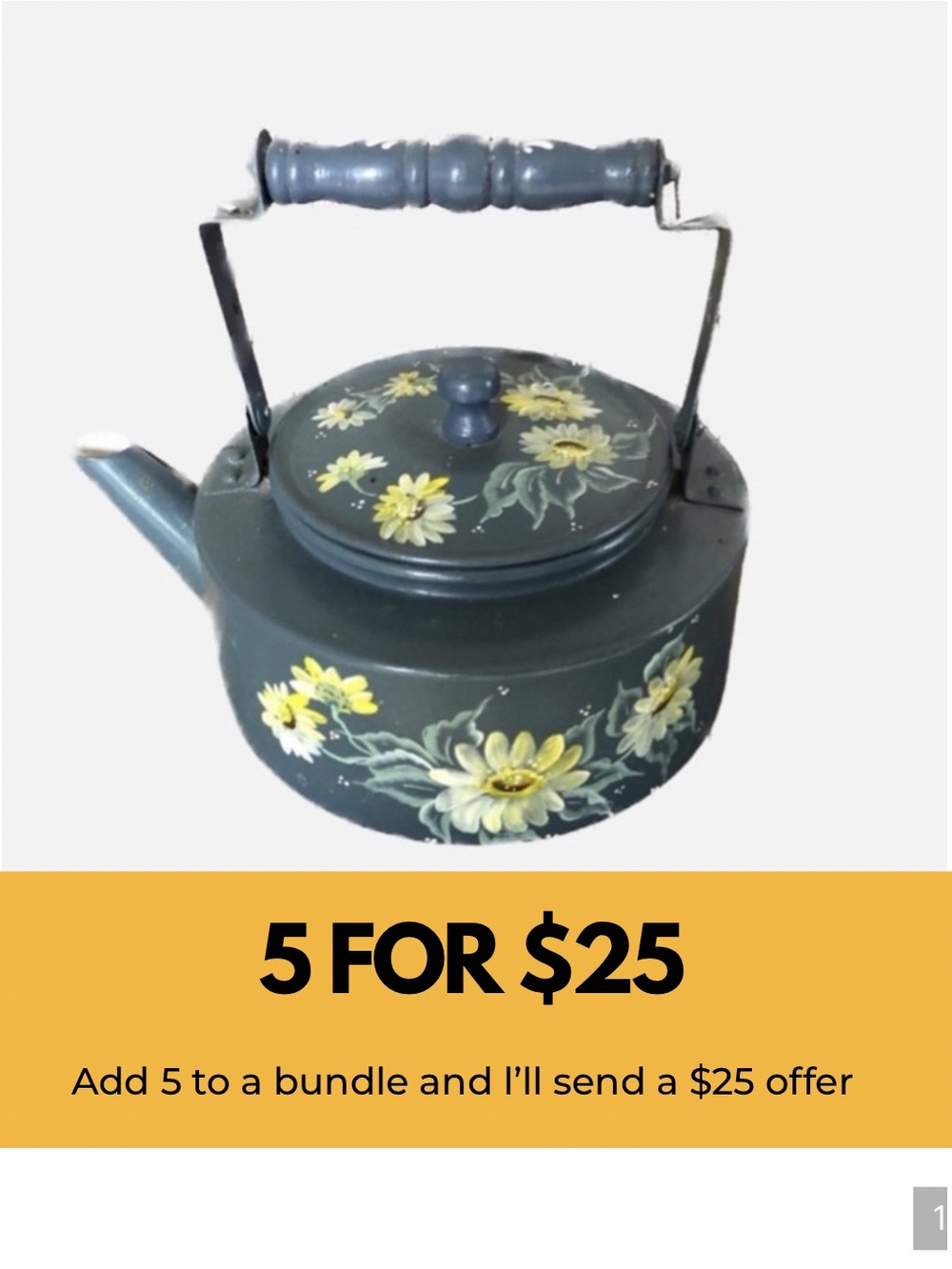 Vintage, hand painted, decorative kettle. Cottage core, farmhouse style
